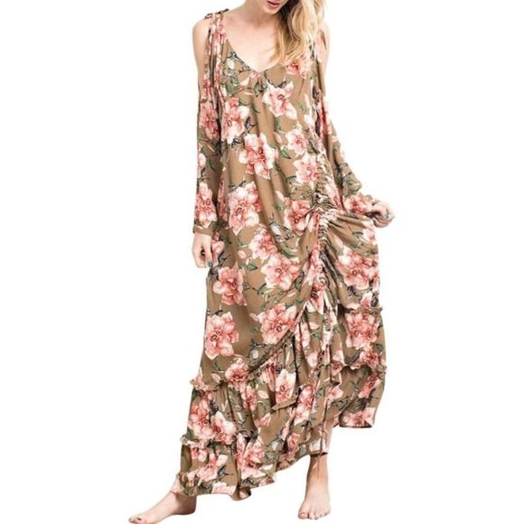easel Dresses & Skirts - Easel BOHO Romantic Drawstring Maxi Dress Size S